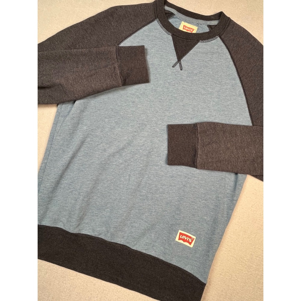 Levi Strauss And Co Mens Crewneck Raglan Sweatshirt Blue Gray Medium Casual New